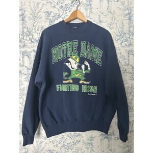 Vintage 90s Notre Dame Pullover Crewneck Sweatshirt USA College Navy XL